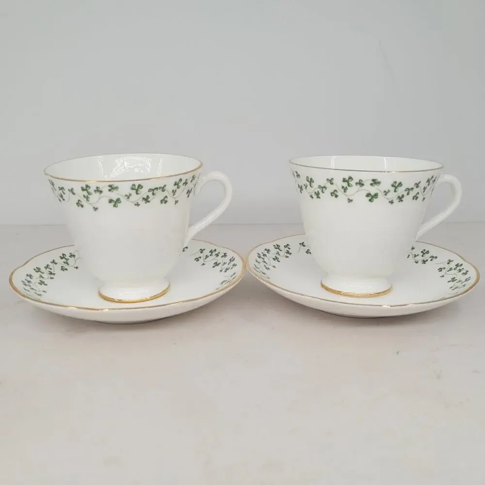 Royal Tara Shamrock Teacup and Saucer Fine Bone China Irish Teatime 2-2 cottage